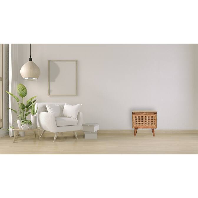 Stylish and Minimalist Wood Lid-up Storage Stool with Rattan Design