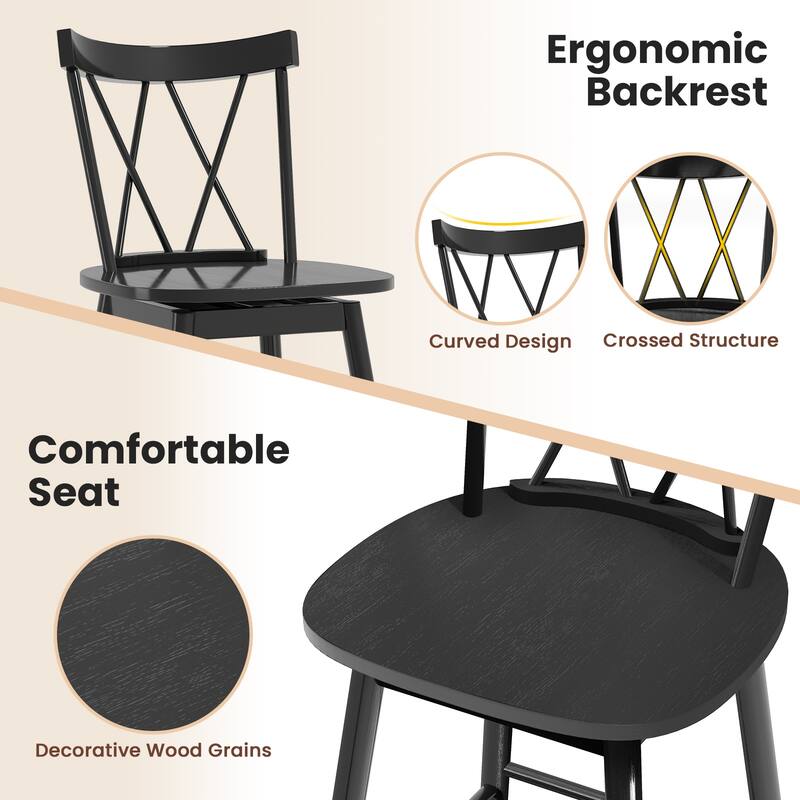 Set of 2 Black Rubber Wood Swivel Bar Chairs with Footrest and Curved Back