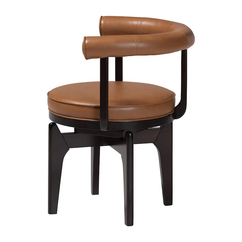 Delacruz Swivel Dining Chair - Round Open Back Accent Chair with Faux Leather Upholstery, Modern Contemporary Seating