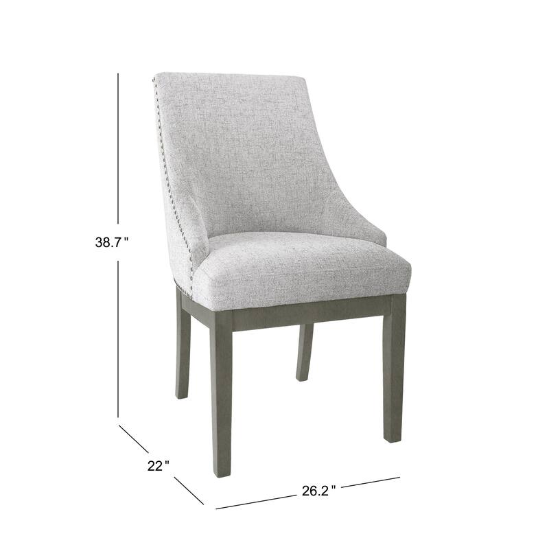 Side Dining Chair with Barrel Curved Back, Neutral Gray Textured Woven