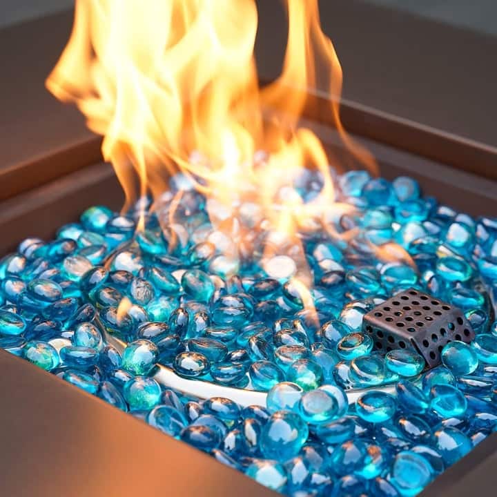 Kinger Home 10-Pound Fire Pit Glass Beads Pebbles Stones - Blue