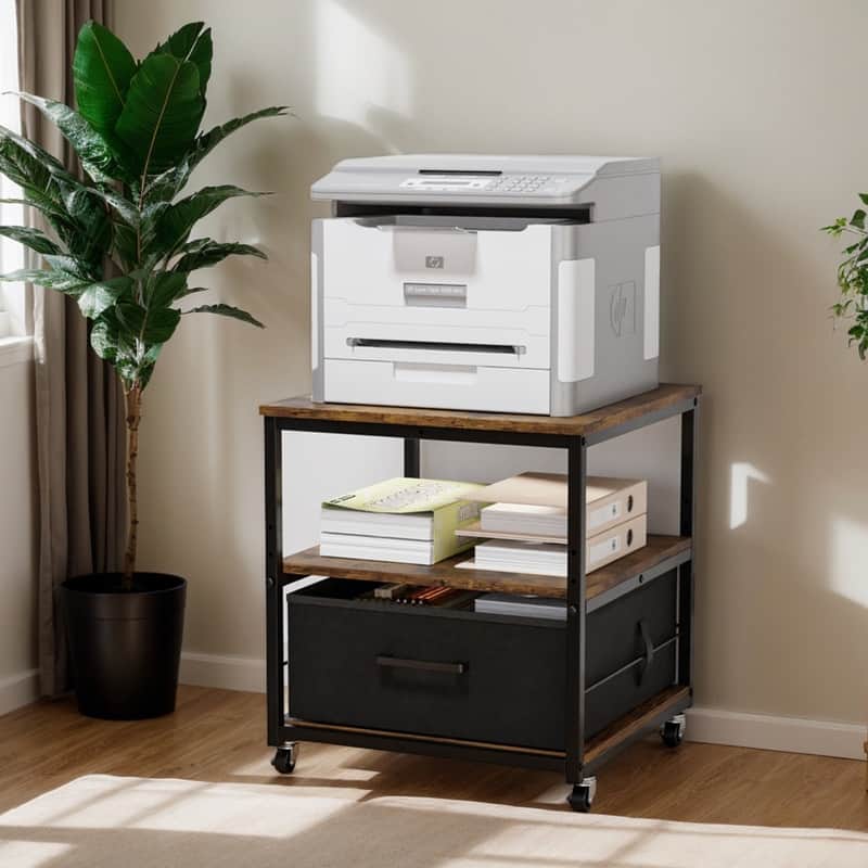 3 Tier Printer Stand with Nonwoven Drawers Brown P2 Particleboard 19.7x19.7x22 inches - Brown