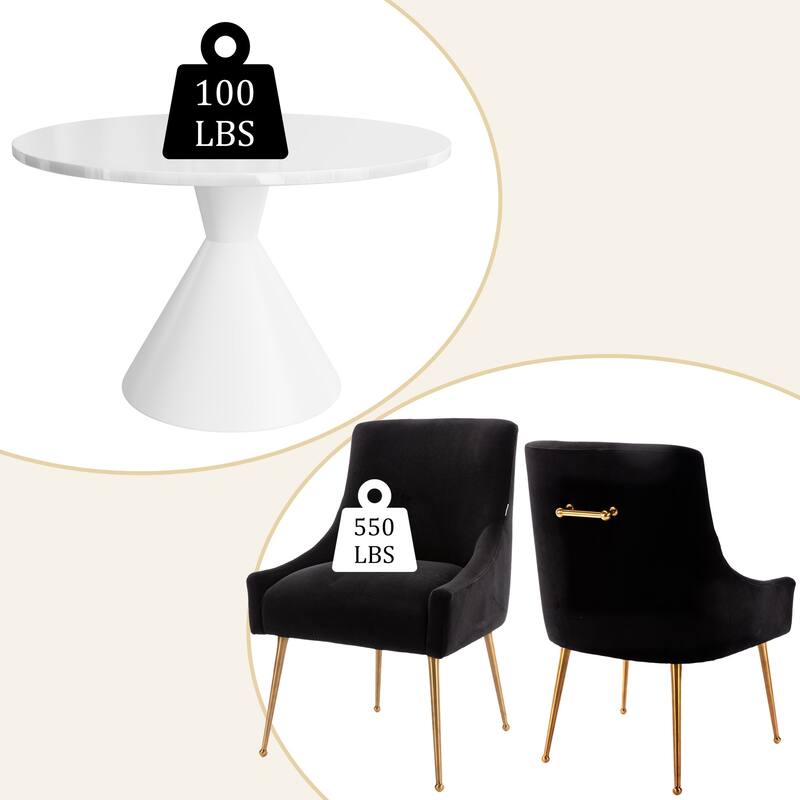 48" Light Luxury White High Gloss Large Countertop Dining Table with Velvet Dining Chair Set