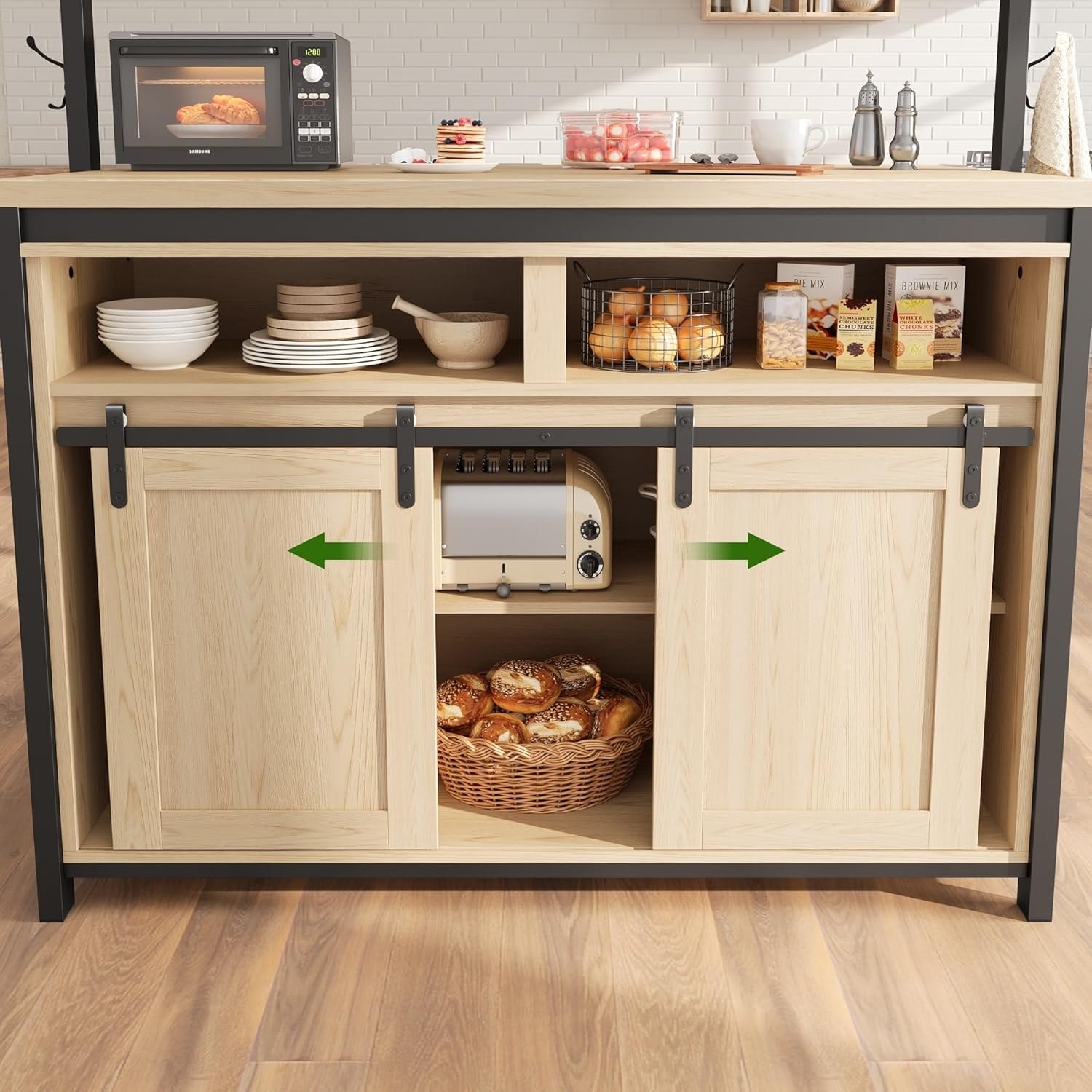 GAOMON 71" Tall Kitchen Storage Cabinets, Pantry Cabinet With Microwave Shelf, Freestanding Kitchen Hutch With Led Lights, For Dining Room, Bathroom