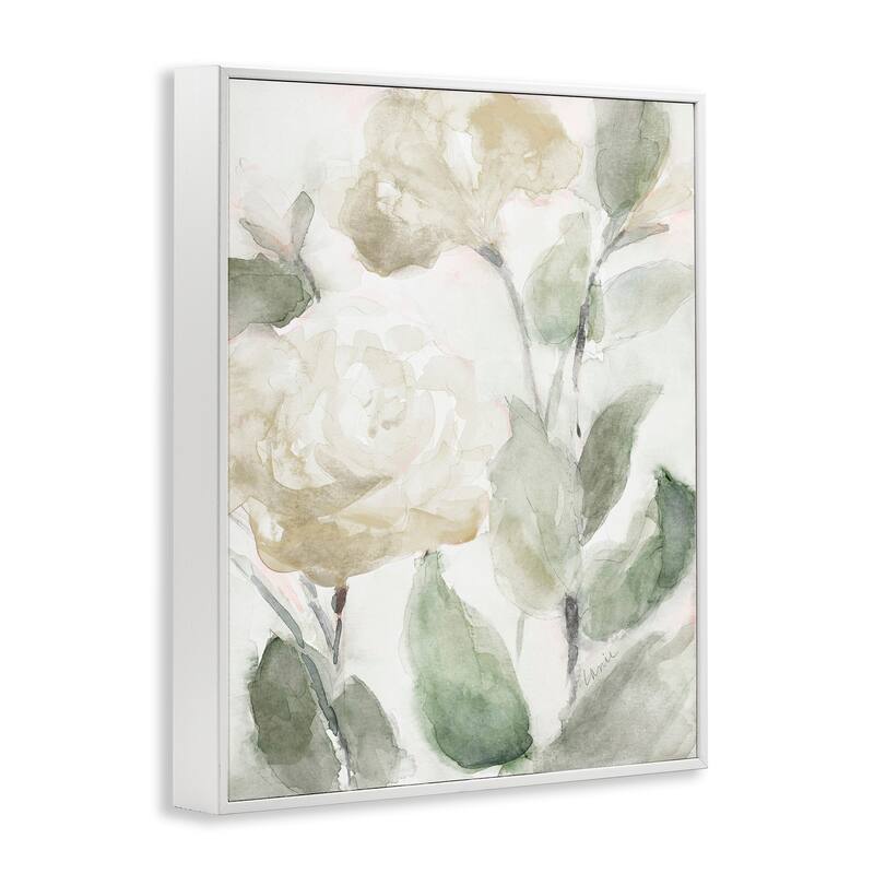 Stupell Soft Edge White Roses Blooming Charming Abstract Florals Framed Wall Art - Green