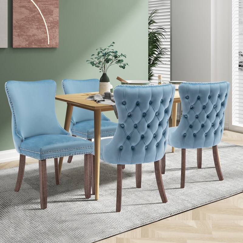 Upholstered Wing Back Dining Chair (Set of 4) - Light Blue Velvet