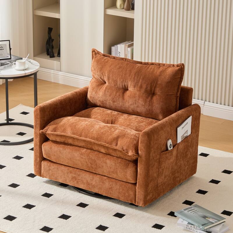 Mid Century Modern Swivel Barrel Chair with Solid Metal Base