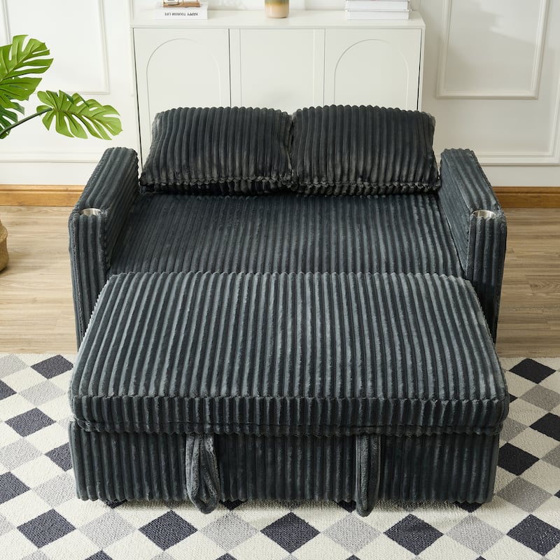 Sleeper Sofa Couch with Pull Out Bed, Convertible Sofa Bed, Loveseat Daybed with Side Pockets & USB Ports