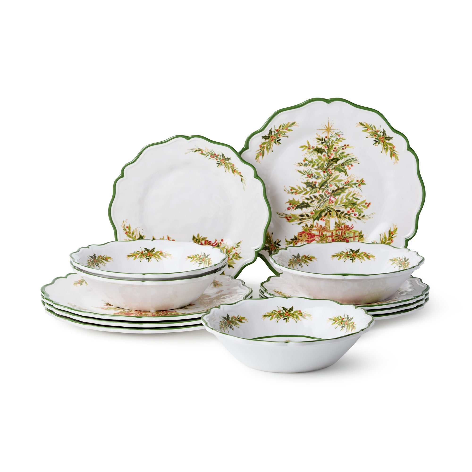 Certified International Holly Tree 12pc Melamine Dinnerware Set, Service for 4