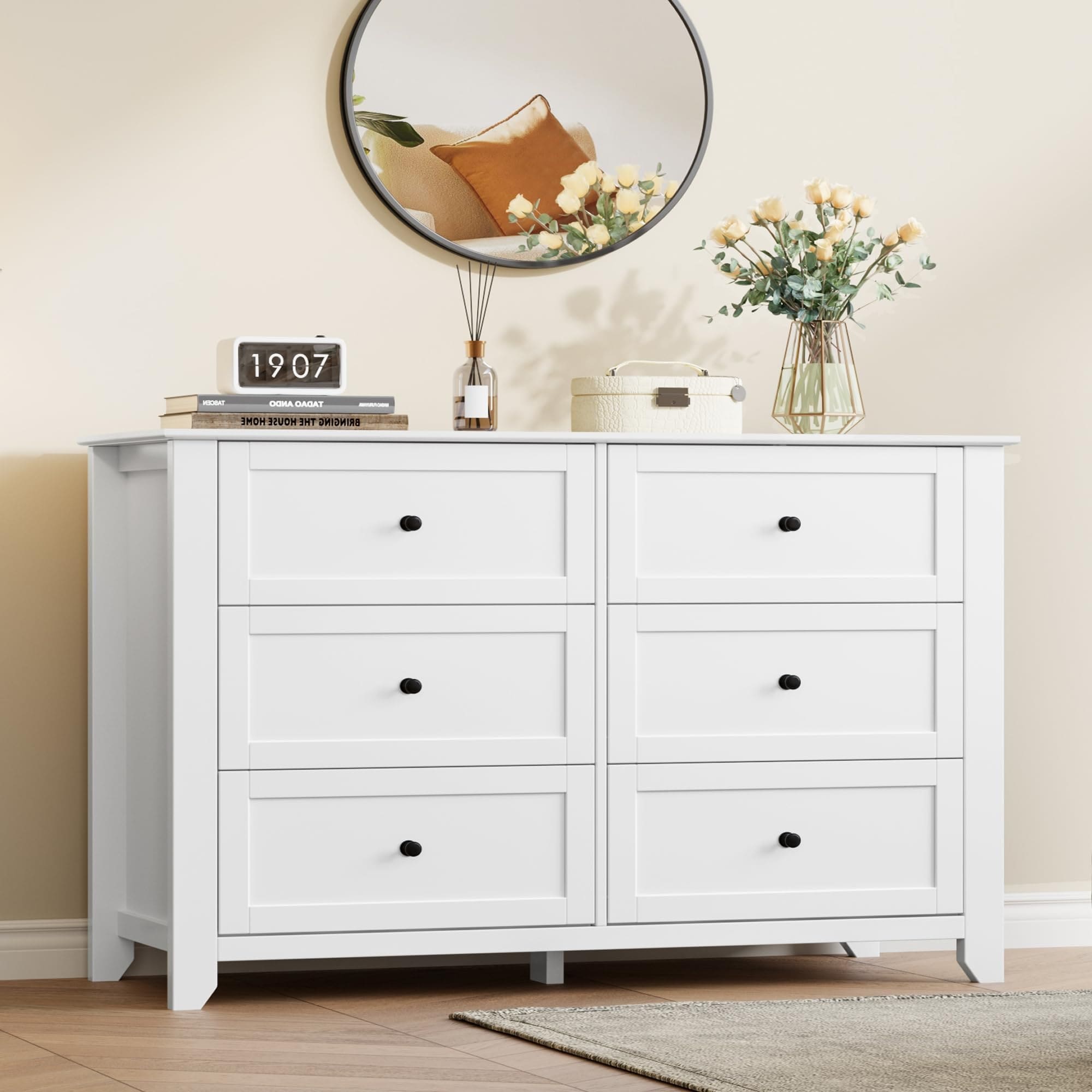 6 Drawer Dresser – 54" Wide Large Dresser with Deep Drawers & Metal Knobs, Modern Wooden Chest for Bedroom, Entryway