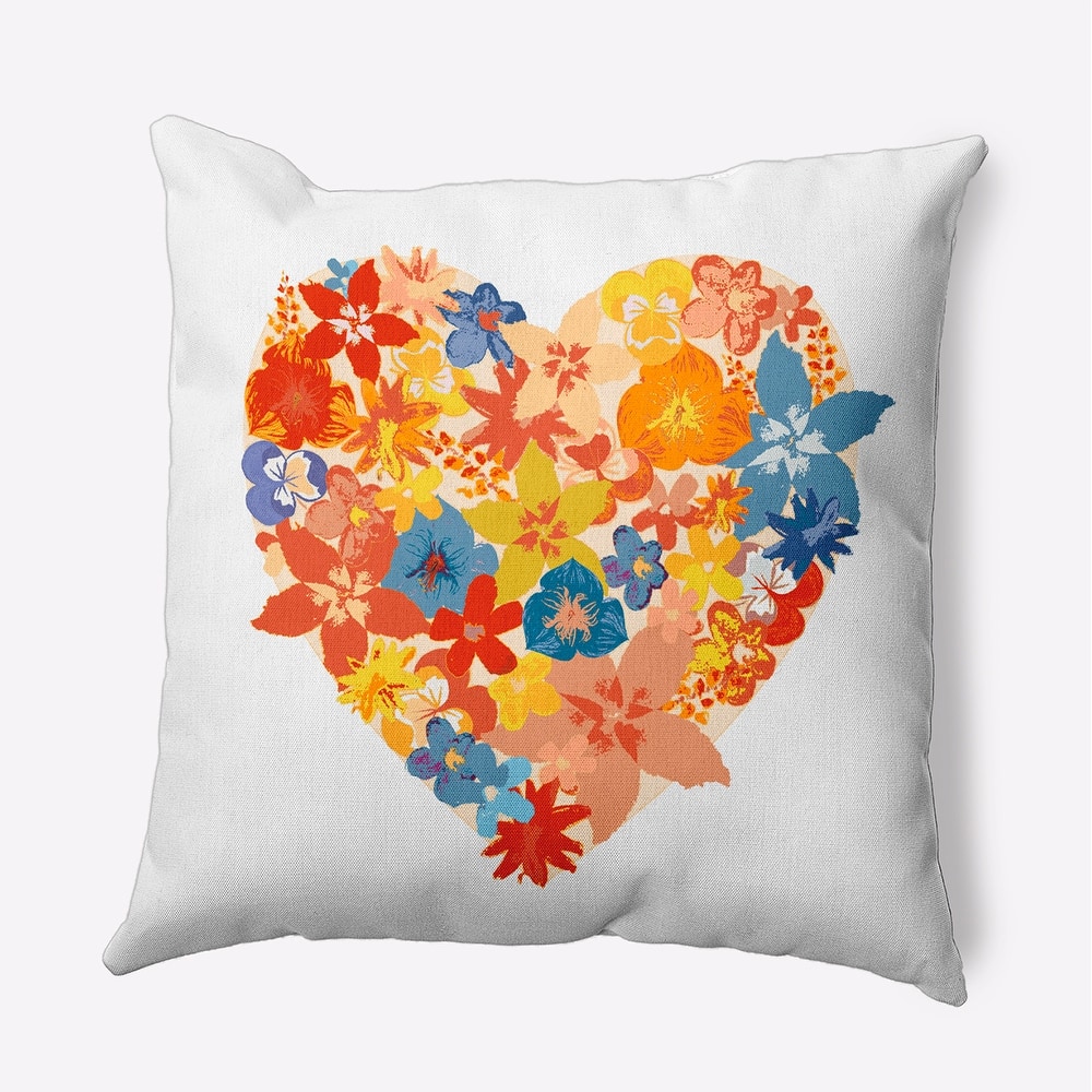 Flowery Heart Decorative Throw Pillow