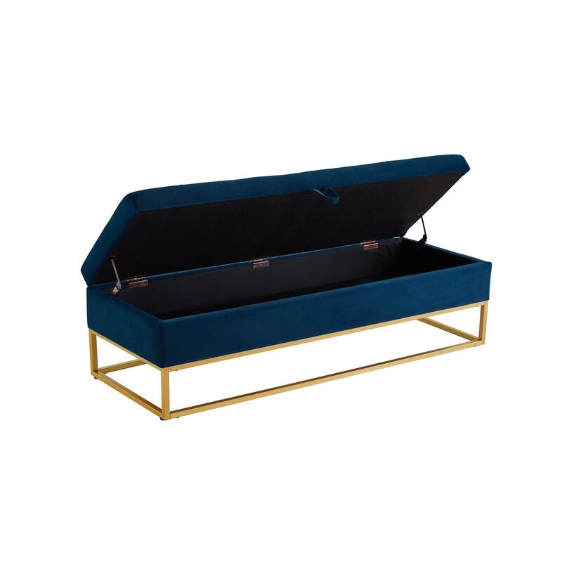 Velvet Upholstered Storage Seat Leisure Stool with Metal Frame, Exquisite End of Bed Corridor Stool with Button Tufting