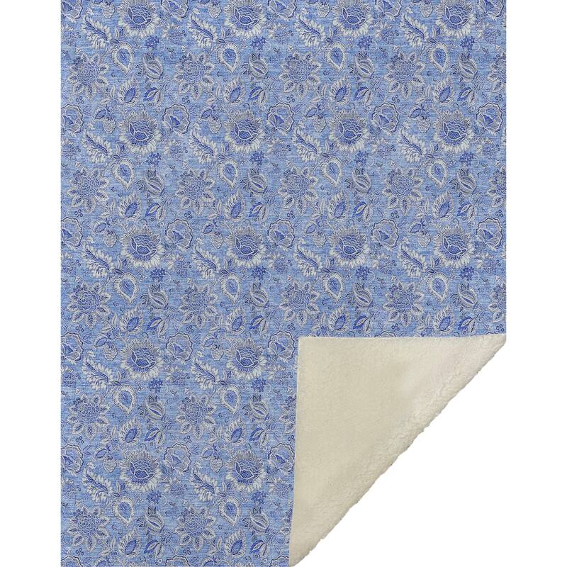 Premium Machine Washable Floral Sherpa Throw Blanket