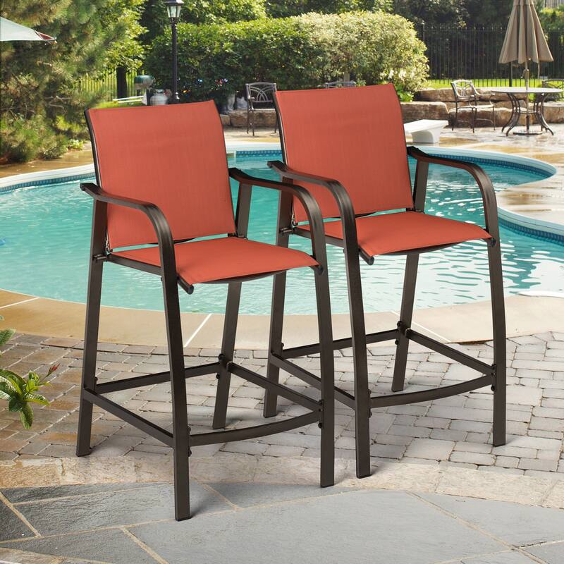 VredHom Outdoor Aluminum Bar Stool Set Patio Bar Chairs (Set of 2) - 21.7" W x 25.6" D x 43.7" H - Orange