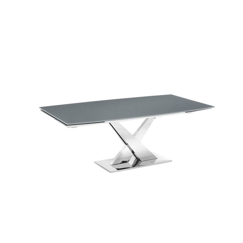 X Base Manual Dining Table with Stainless Base and Clear Top