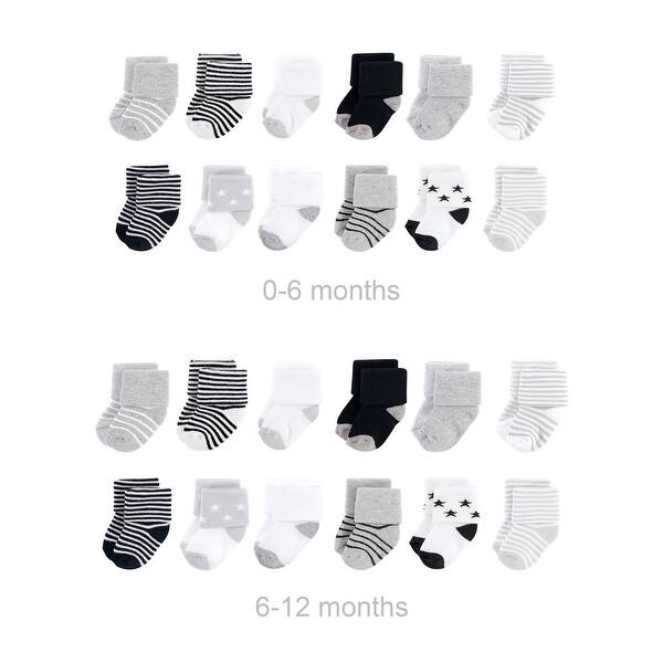 slide 1 of 1, Hudson Baby Unisex Baby Grow with Me Cotton Terry Socks, Gray Black Stars, 0-6 and 6-12 Months - Gray Black Stars 0-6 and 6-12 Months - Gray Black Stars