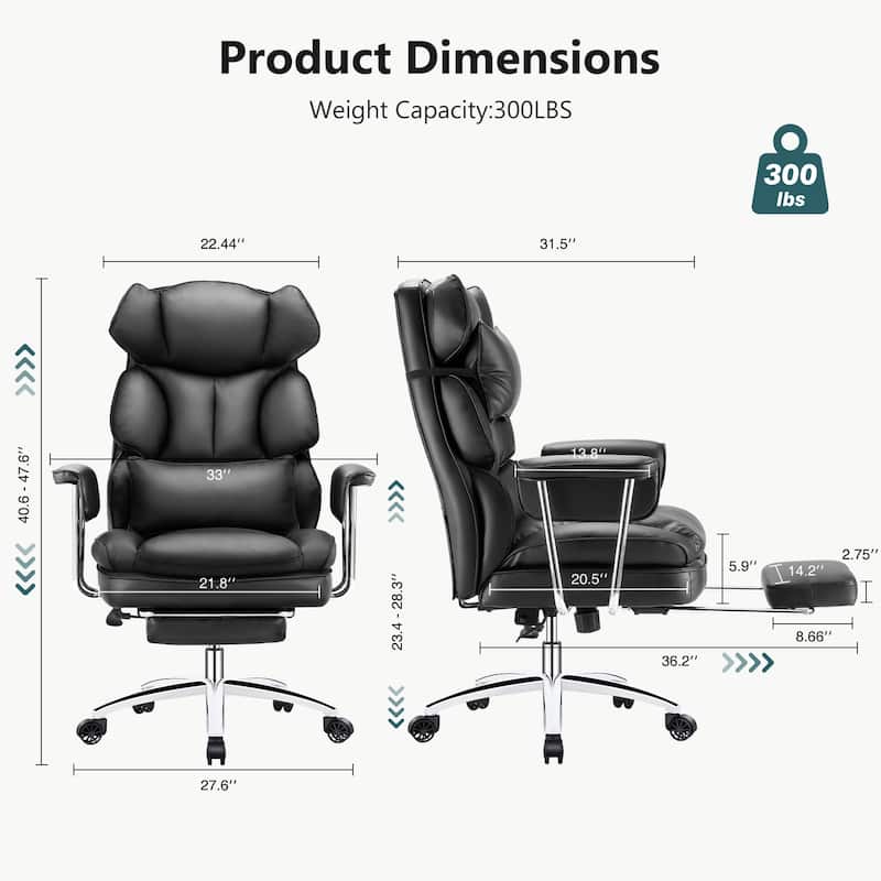 Office chair - high backrest with footstool and lumbar cushion