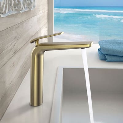 Single Handle Bathroom Vessel Sink Faucet Single Hole Modern Brass High Tall Taps in Brushed Gold