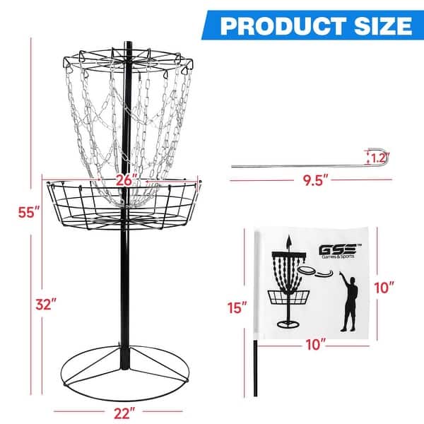 dimension image slide 3 of 4, GSE™ Portable 12-Chain Disc Golf Targets Basket, Disc Golf Practice Goal Baskets