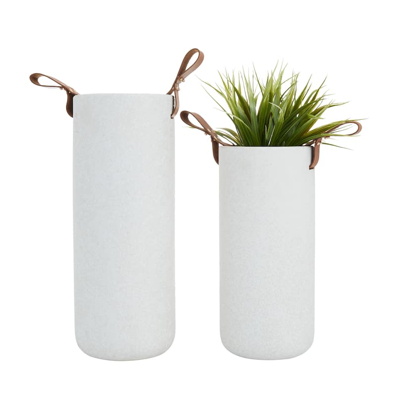 CosmoLiving by Cosmopolitan Ceramic Vase with Leather Handles (Set of 2) - White or Black