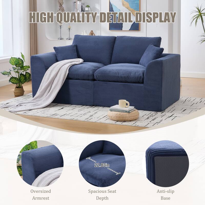 HOMEFUN Corduroy Upholstered Modular 2 Seater Cushion Covers Removable Loveseats Sofa for Living Room Bedroom
