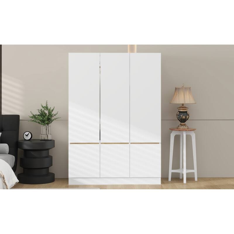 6-Doors Wooden Wardrobe Storage Armoire with Built-in Hanging Rail Clothes Storage Cabinet for Bedroom