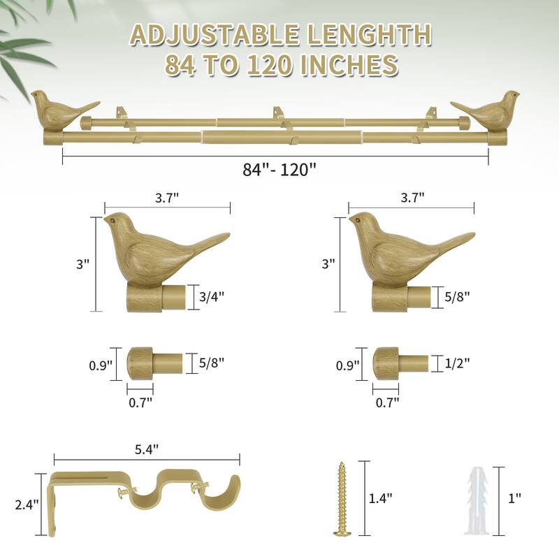 MERIVILLE 3/4" Diameter Farmhouse Double Window Curtain Rod, Bird Finials