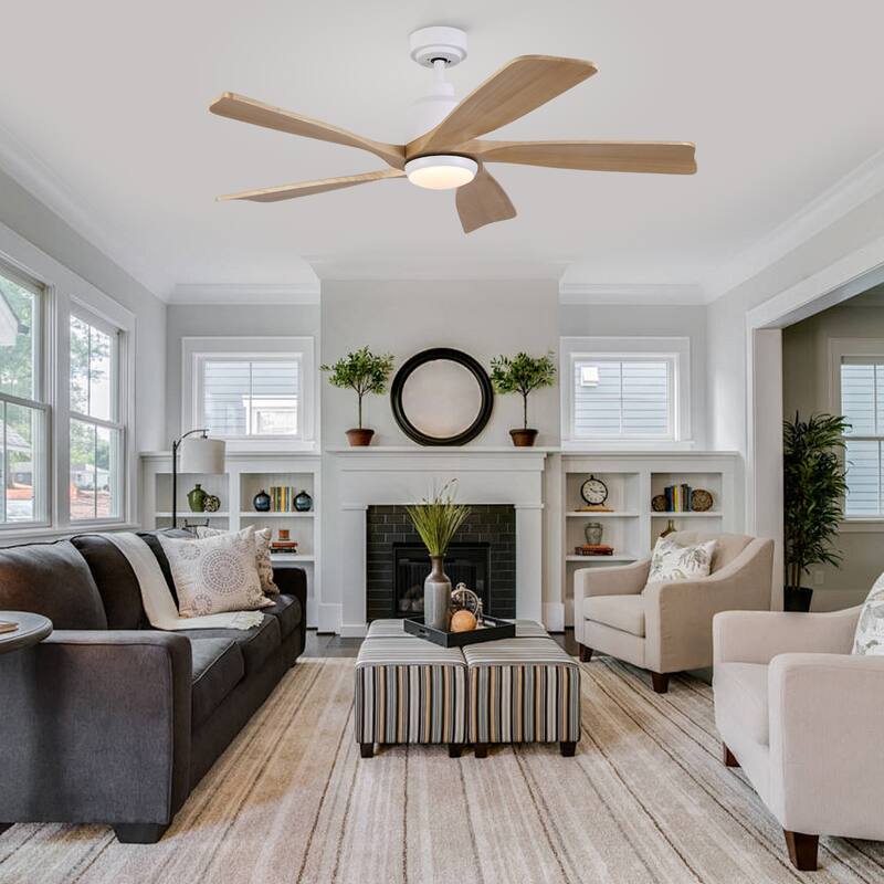 YUHAO SylvanAir Modern 52 in. Flush Mount Outdoor/Indoor Ceiling Fan with 3 Solid Wood Blades and DC Reversible Motor