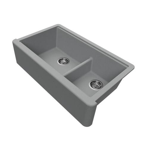 Self-Trimming Quartz Composite 36" Farmhouse Double Bowl Kitchen Sink