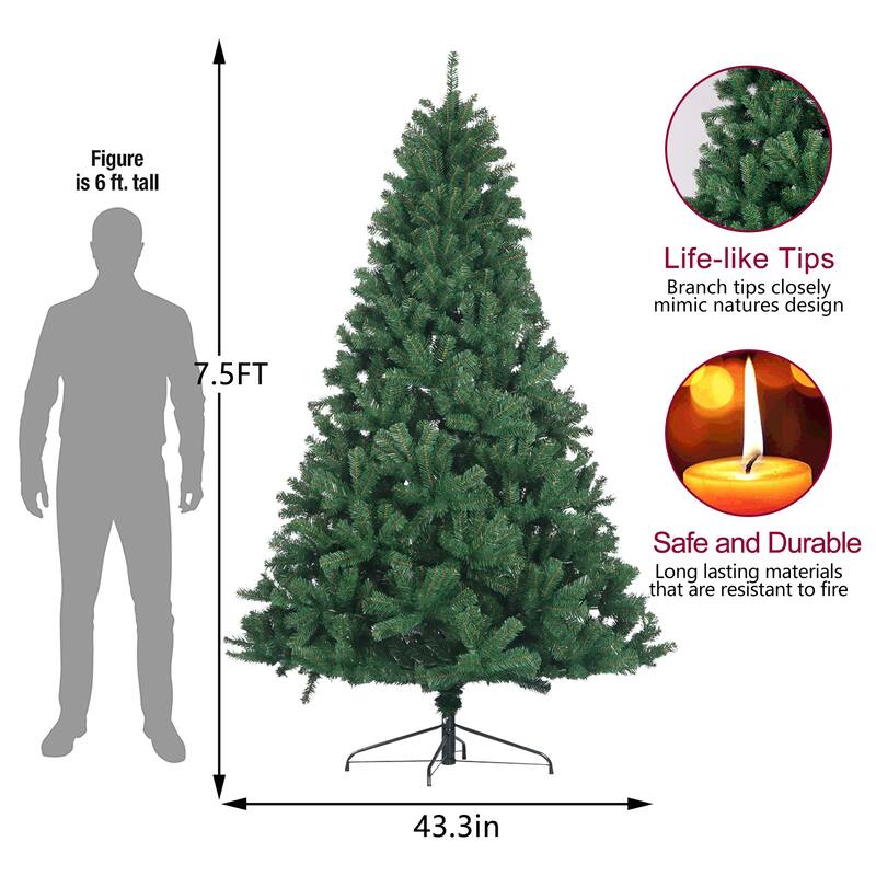 7.5Ft Christmas Tree,Full Natural Spruce Fir Tree,Metal Base - Home Christmas Holiday Ornaments