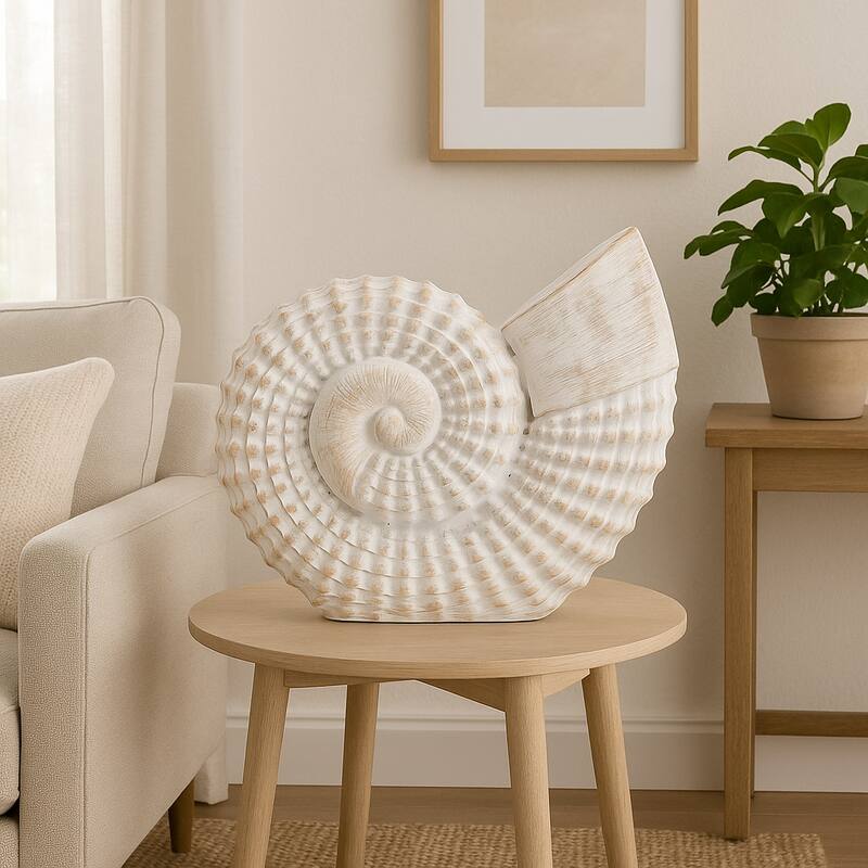 Coastal Decorative Resin Shell Figurine Sculpture - White