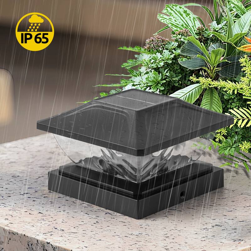 C Cattleya Black Solar LED Outdoor Post Cap Lights with Hammered Lens
