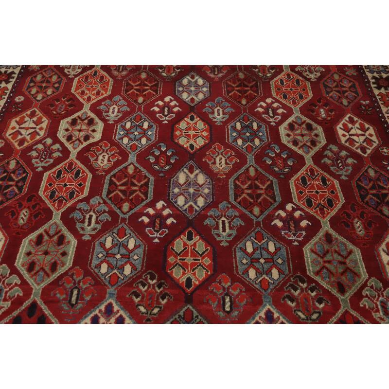 Hand Knotted Oriental 100% Wool Carpet Traditional All-Over Red Shiraz Area Rug - 9' 5'' X 6' 5''