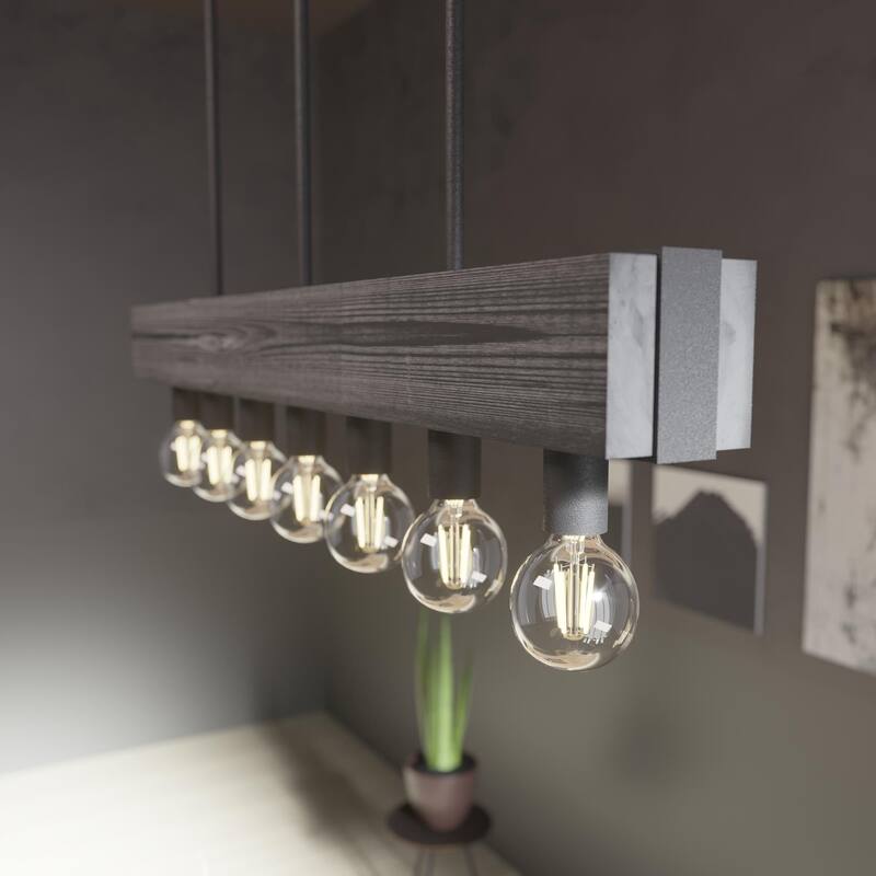 Hunter Donelson Linear Chandelier - Rustic, Farmhouse, Industrial - Kitchen Island, Dining Room - 40" 7 Light - Natural Iron - Dark Ash
