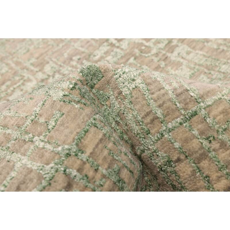 ECARPETGALLERY Hand-knotted Legacy Light Green Silk, Wool Rug - 2'6 x 12'2