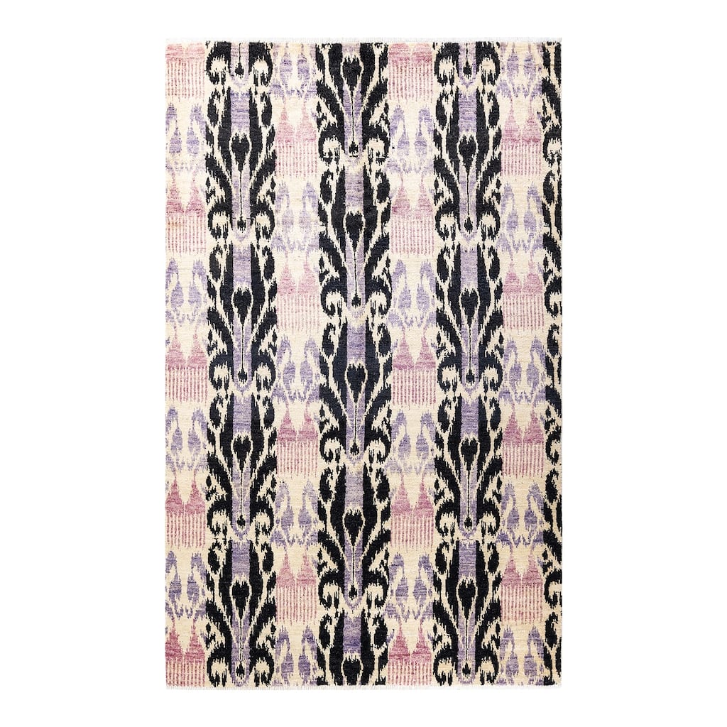 Overton Hand Knotted Wool Vintage Inspired Modern Contemporary Modern Ivory Area Rug - 6' 0" x 9' 3"