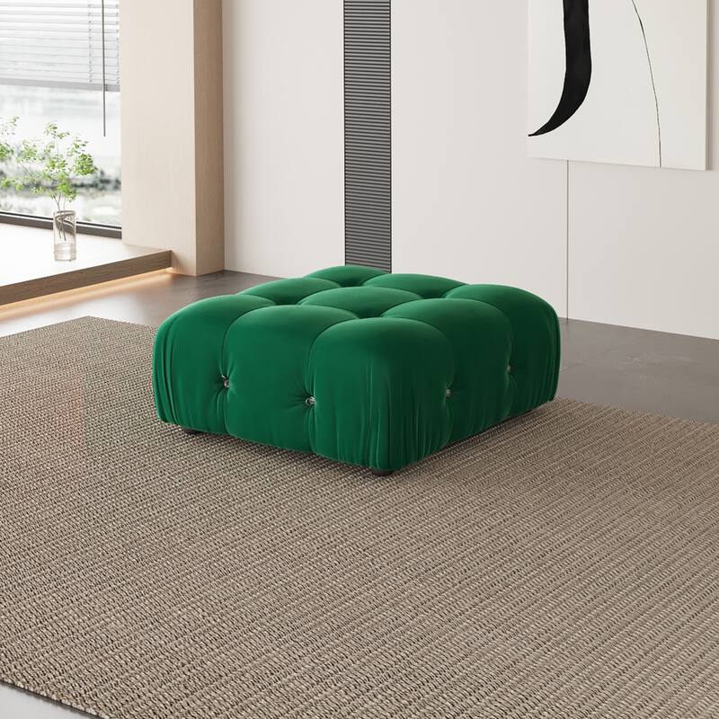 L-Shaped Velvet Sectional Sofa with Ottoman
