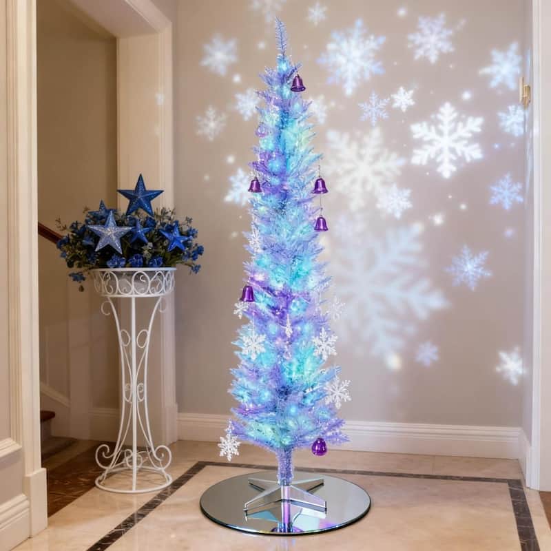 7FT Indoor Pencil Artificial Christmas Trees with Colorful Surface Branches