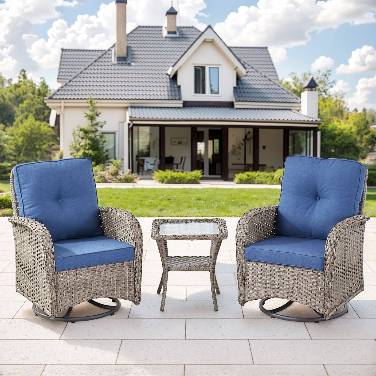Option Grey Wicker / Blue Cushion