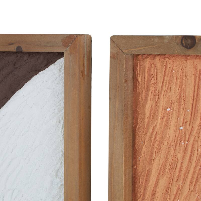 Brown Wood Overlapping Circles Abstract Home Wall Decor with Orange and White Accents (Set of 2)