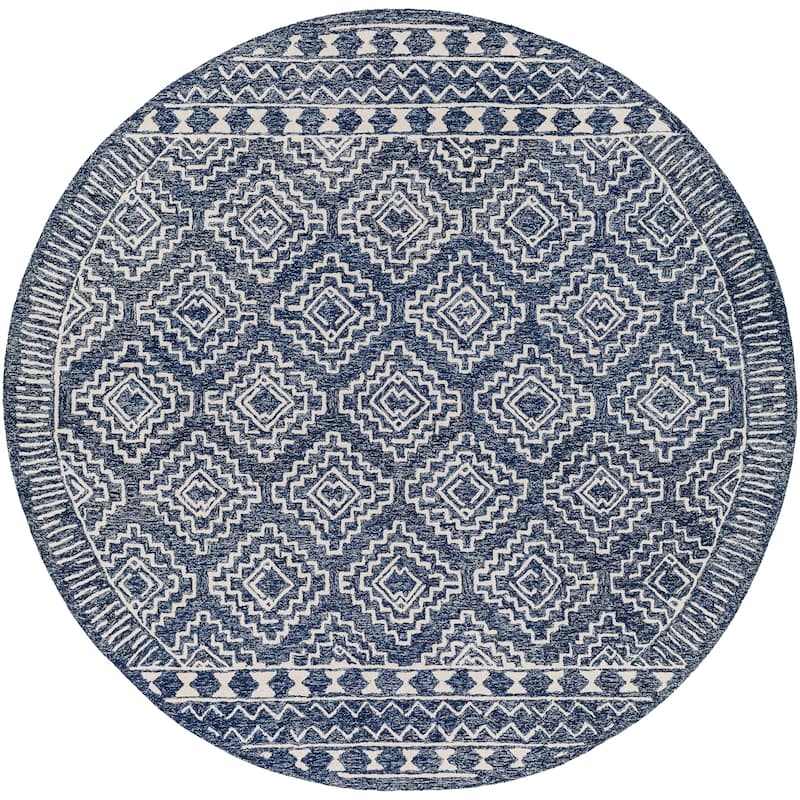 Livabliss Bohemian & Eclectic Granada Tribal Area Rug - 8' x 8' Round - Navy