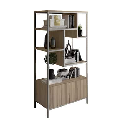 Storage Rack Shelf with Door Cabinet - 63" - Brown and Silver