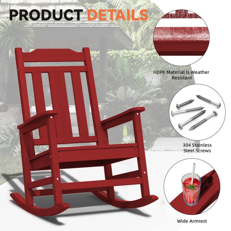 Outdoor Patio HDPE Rocking Chiar, Extra Wide Seat & Backrest