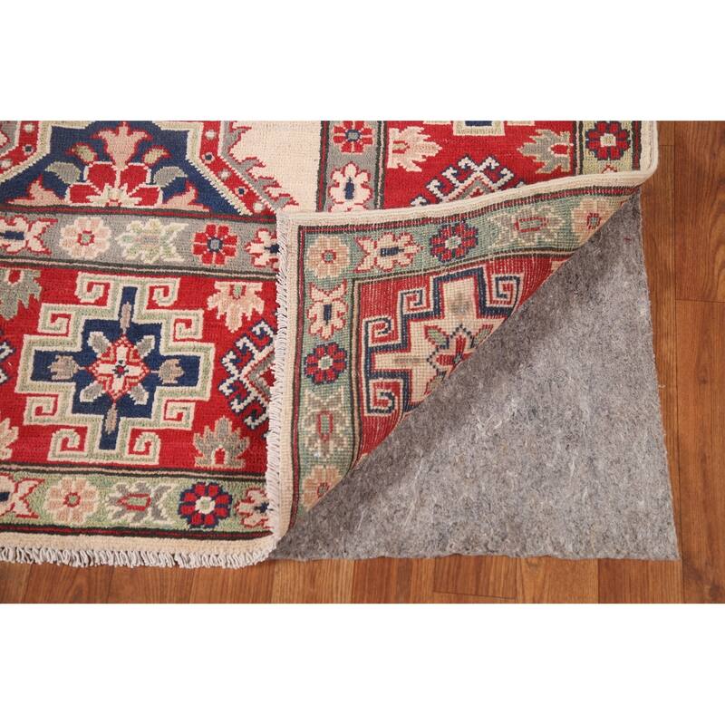 Geometric Kazak Area Rug Hand-Knotted Living Room Wool Carpet - 6'11" x 9'9"