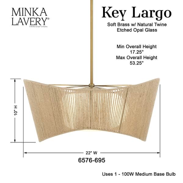 Minka Lavery 6576 Key Largo 1 Light 22" Wide Pendant with Natural Rope