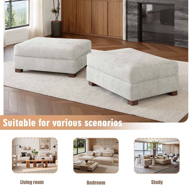 Oversized Chenille Modular Ottoman With Cushioned Top
