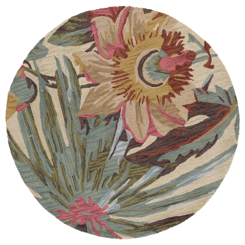 SAFAVIEH Handmade Jardin Kristell Country Floral Wool Rug - 5' Round - Ivory/Multi