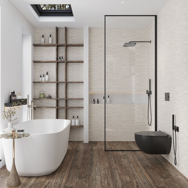 Imprint 24x48 Chalk Beige Ceramic Large Format Linear Grid Wall Tile (15.5 sq ft/case) - 2 Pack