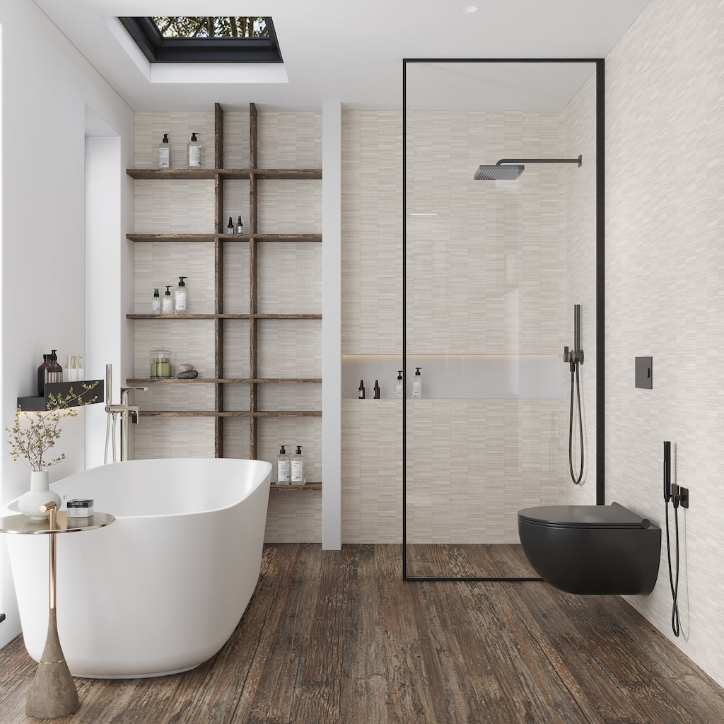 Imprint 24x48 Chalk Beige Ceramic Large Format Linear Grid Wall Tile (15.5 sq ft/case) - 2 Pack