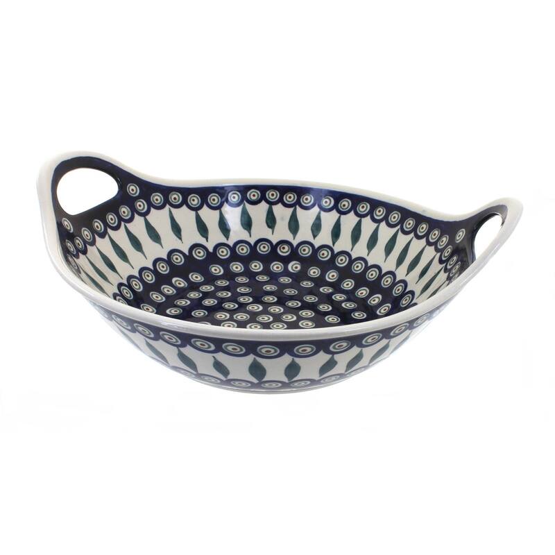 Blue Rose Polish Pottery 1347 Zaklady Deep Bowl with Handles - Peacock
